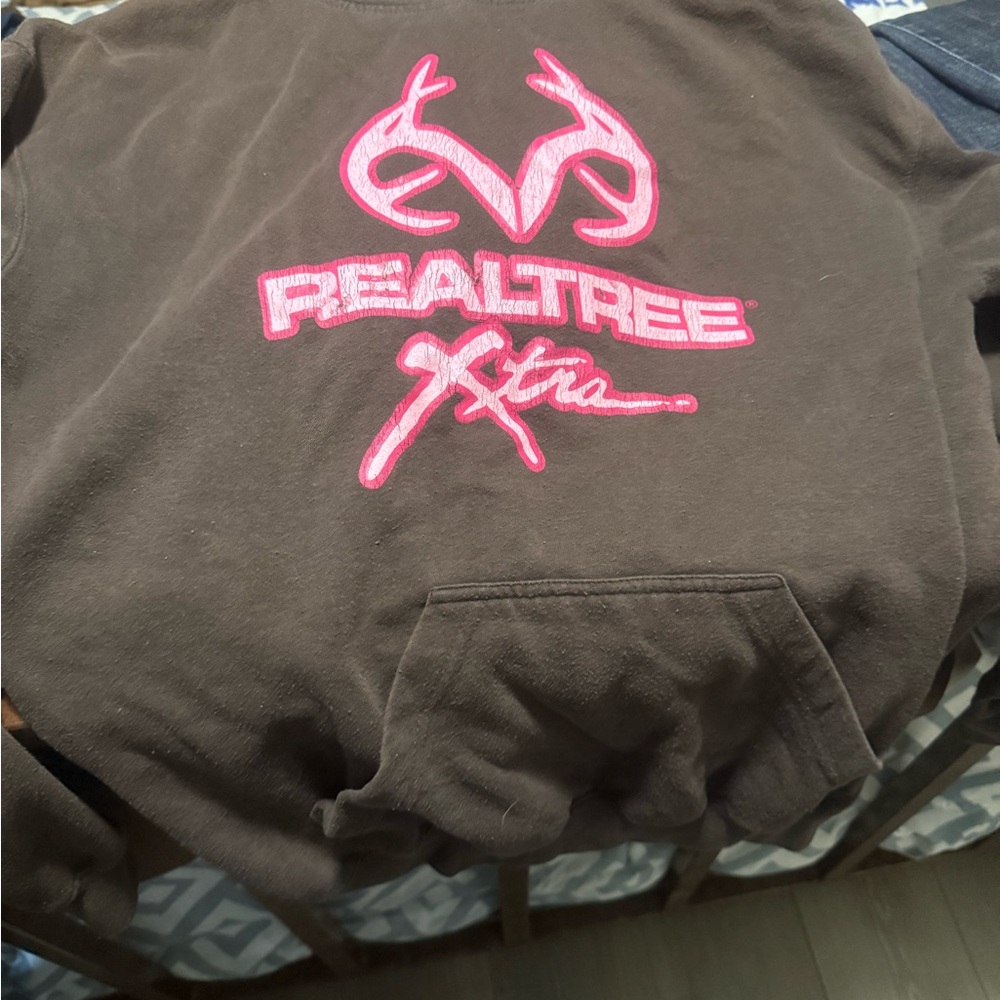 Realtree Dark Brown Sweatshirt with Vibrant Pink Logo